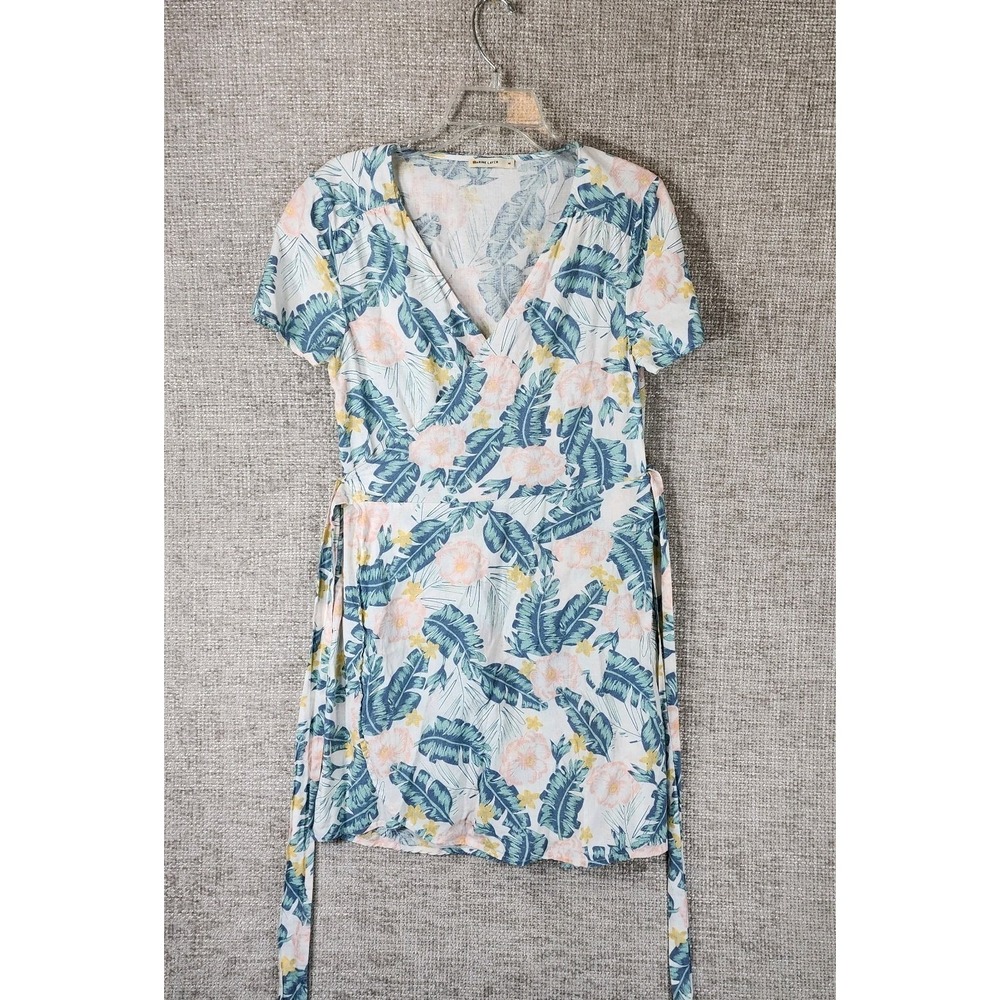 Marine‎ Layer Linen Blend Wrap Dress Swim Coverup Womens M White Floral